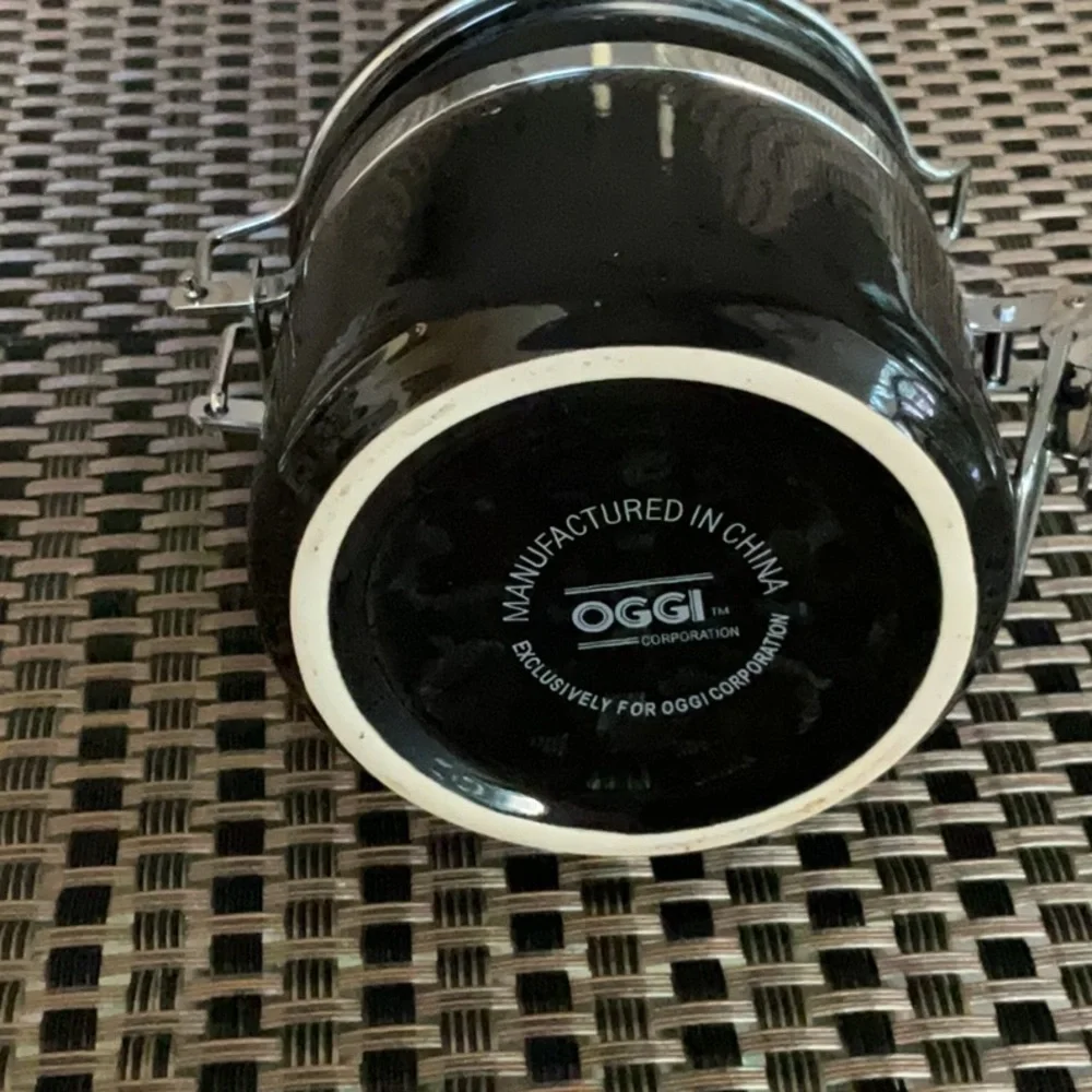 OGGI Black Ceramic Canister Knick Knack Trinket Sealed Container